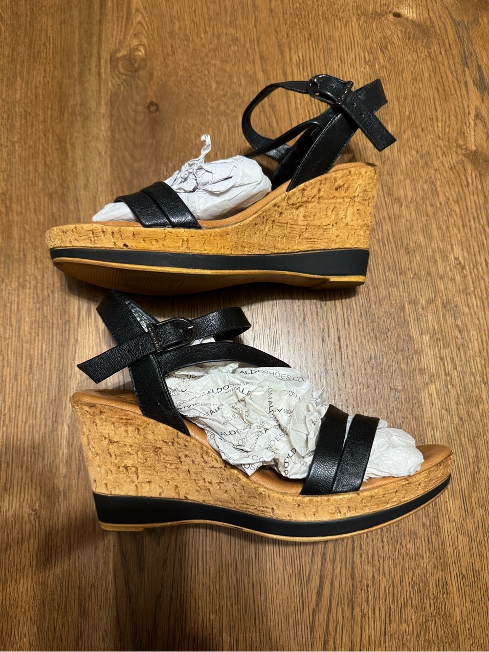 Black Cork Wedge Sandals with Ankle Strap